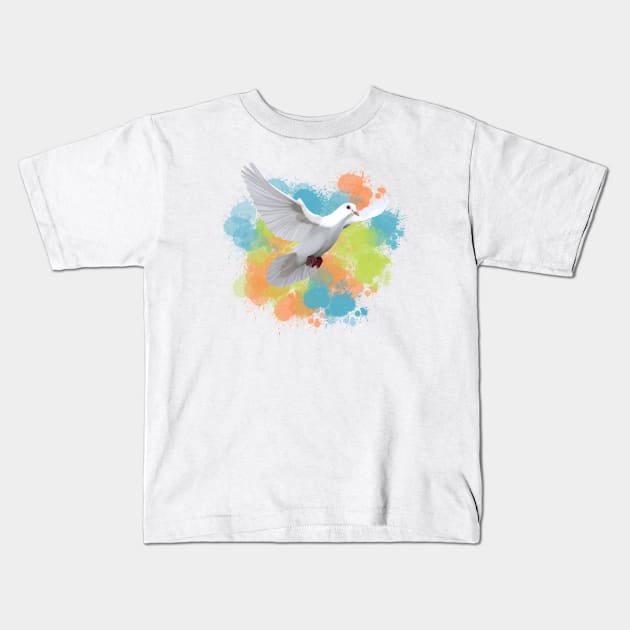 Flying White Dove Colorful Paint Splatter Kids T-Shirt by Suneldesigns